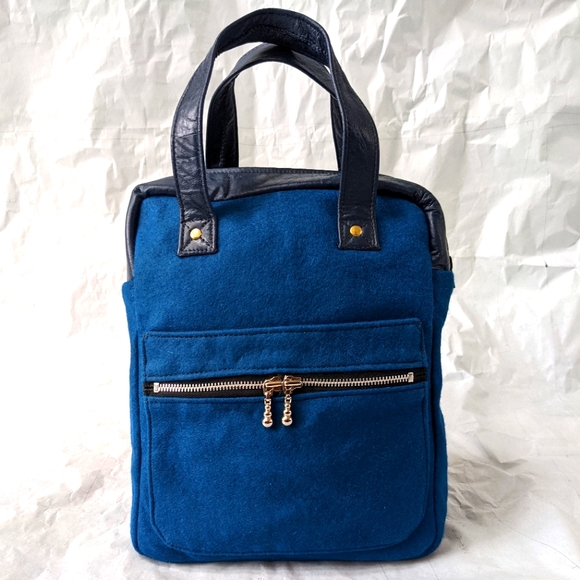 Handbags - Bag 1: Handmade Navy/ Royal Blue part Leather Small Backpack